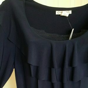 Ruffled Navy Blue Blouse by Claudia Richard -NWT