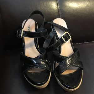 Ugg Black Patent Jackilyn Wedge Espadrille