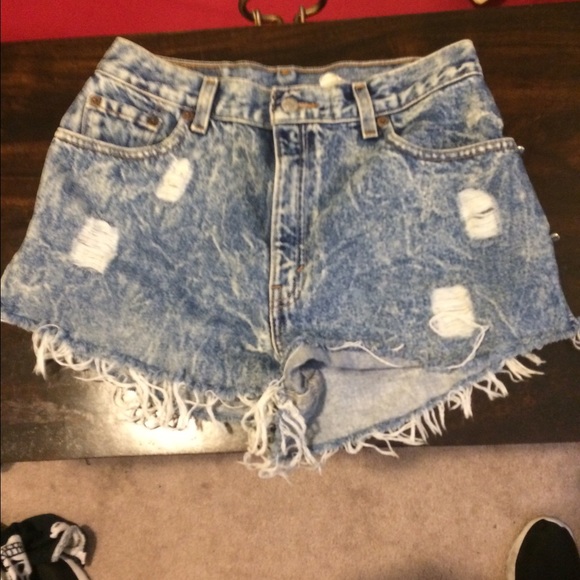 Levi distressed high waisted jean shorts