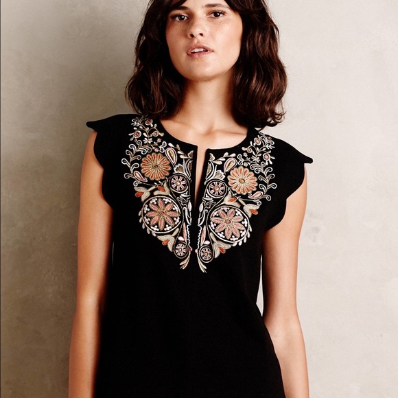 Embroidered and beaded shell top