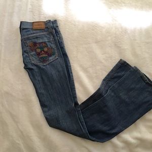 Frankie B. Low Rise Flare Jeans, Skull Embroidery