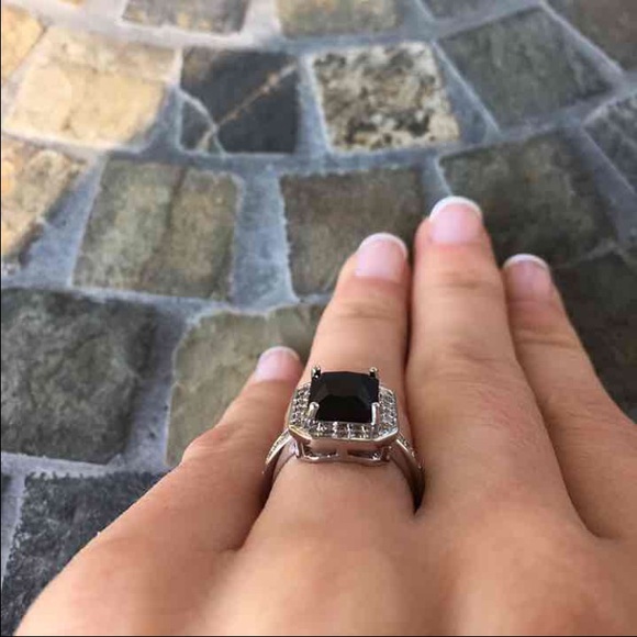 Black Emerald Cut Halo White Gold Engagement Ring - Picture 4 of 4