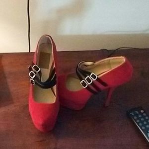Red platform heels