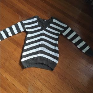Army Green and white striped sweater