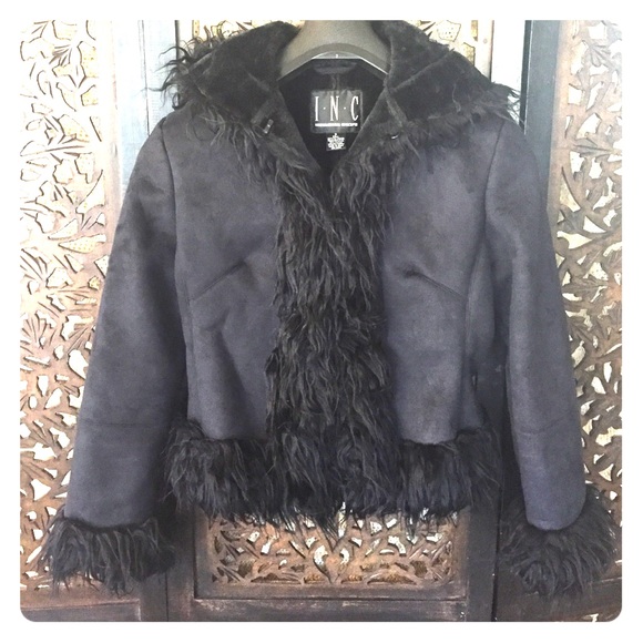Sexy Faux Fur and Suede Hooded Coat