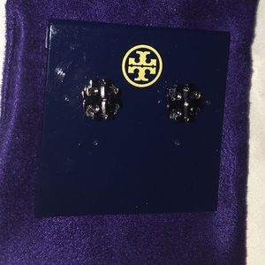 Tory Burch gunmetal logo stud earrings