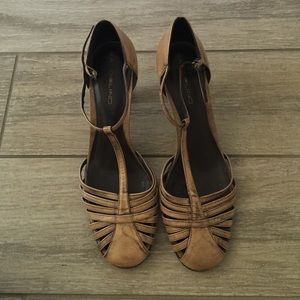Tan T strap heels