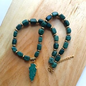 Gemstone Green Druzy Arrow Beaded Necklace