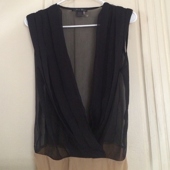 Black chiffon deep plunge bodysuit