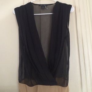 Black chiffon deep plunge bodysuit