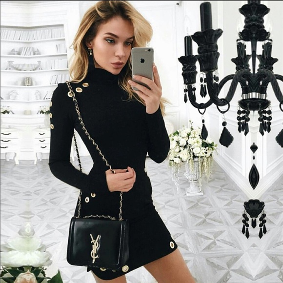 Dresses & Skirts - Hot high neck bodycon metallic hollow mini dress