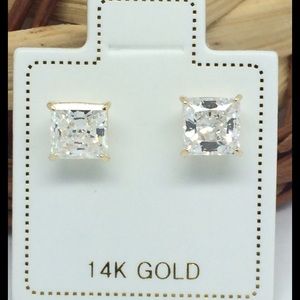 14K Yellow Gold Princess Cut CZ Stud Earrings 5mm