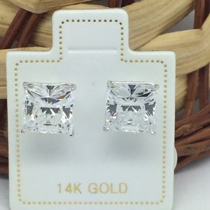 14K White Gold Princess Cut CZ Stud Earrings 7mm