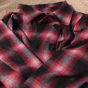 Women's peacoat. Red and black plaid. 2x.