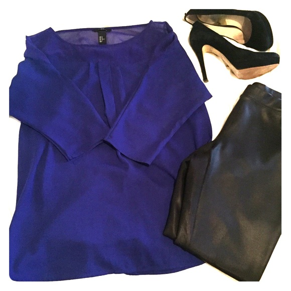 H&M | Cobalt blue 3/4 length shirt