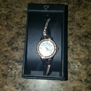 Gold and clear rhinestone watch