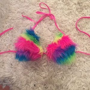 Colorful rave fuzzy bikini top