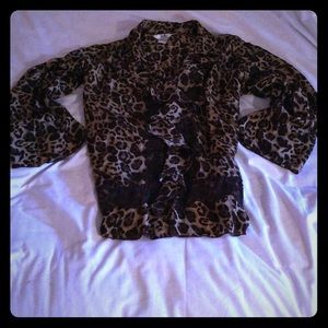 S L B Woman Leopard Print Ruffled Front Blouse