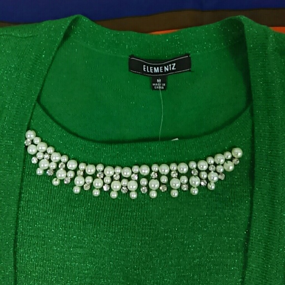 Elementz Green Shimmer Sweater Top Sz. M - Picture 2 of 3