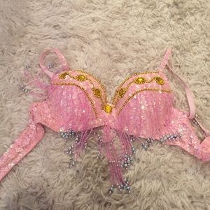 Pink gold and silver rave bra