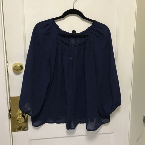 H&M navy blue button down blouse