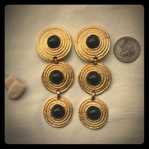 Caché Gold and Black Disc Earrings.