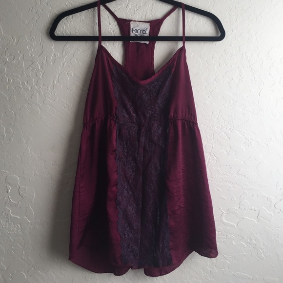 Magenta racer back tank with lace