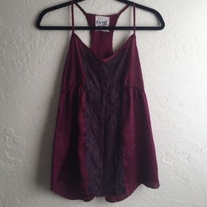 Magenta racer back tank with lace