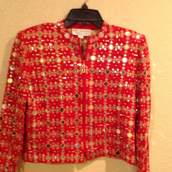 St John red cropped jacket.