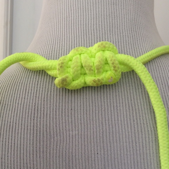 Neon Yellow Orange cord with Faux pearls necklace - Picture 4 of 4