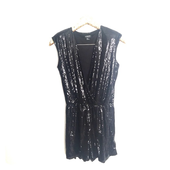 Black sequin deep v romper