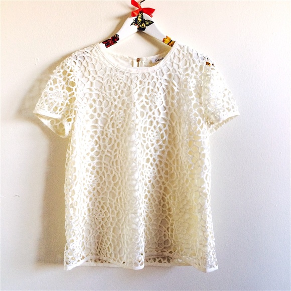 NWT Calvin Klein Crochet Lace Top Blouse - Picture 2 of 5