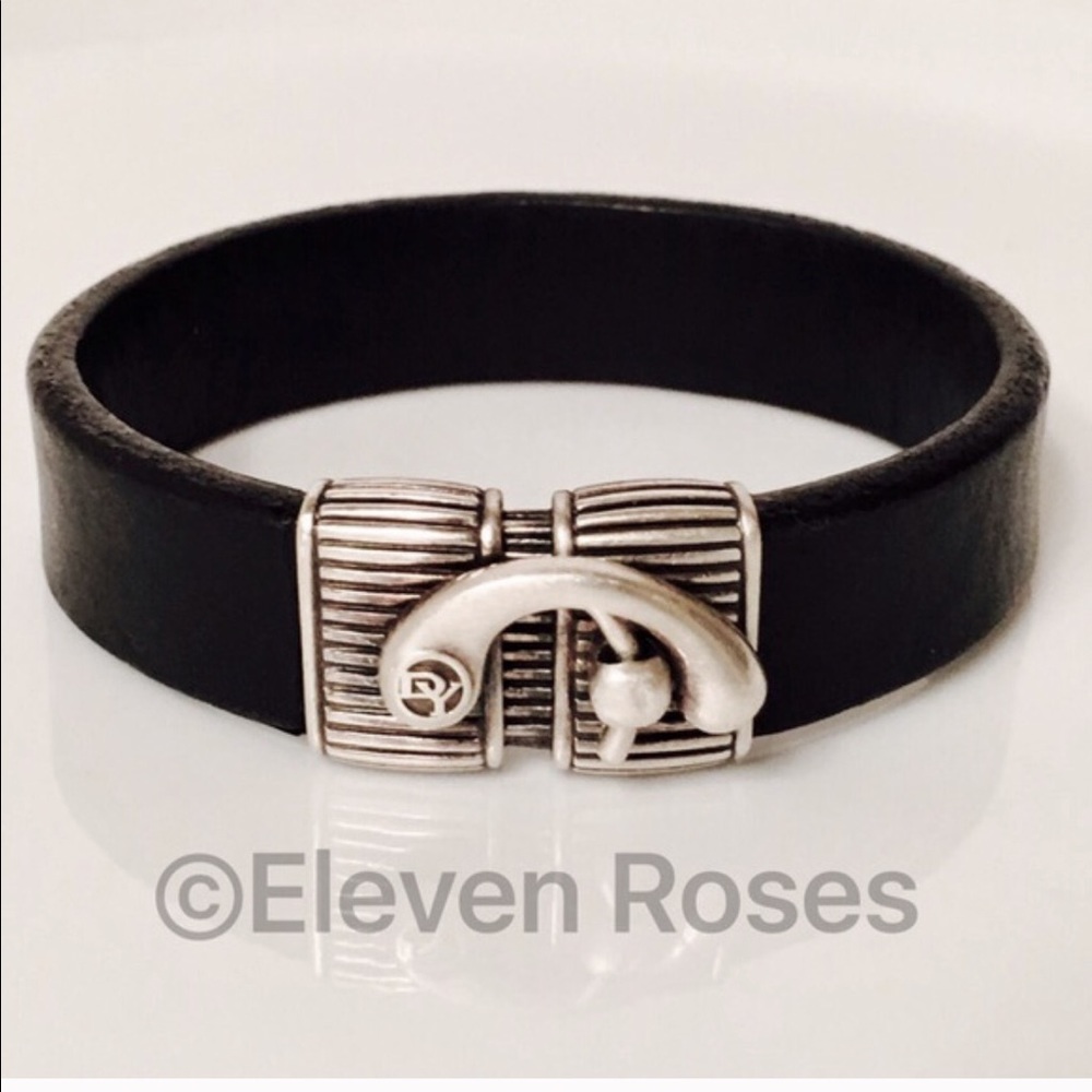 David Yurman Black Leather Sterling Latch Bracelet - Picture 1 of 4