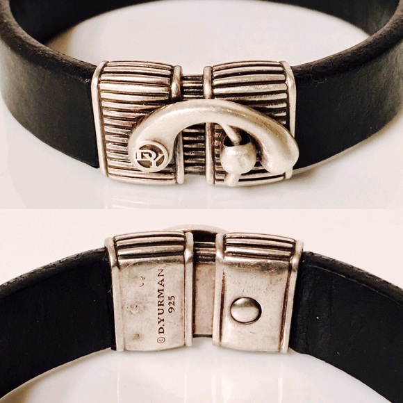 David Yurman Black Leather Sterling Latch Bracelet - Picture 3 of 4