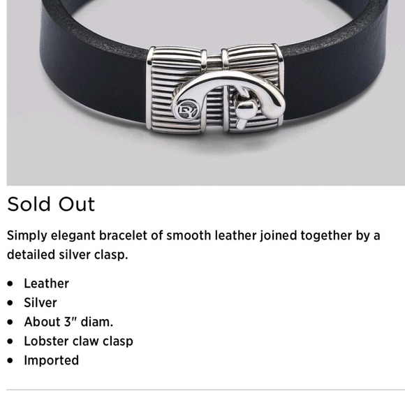 David Yurman Black Leather Sterling Latch Bracelet - Picture 4 of 4