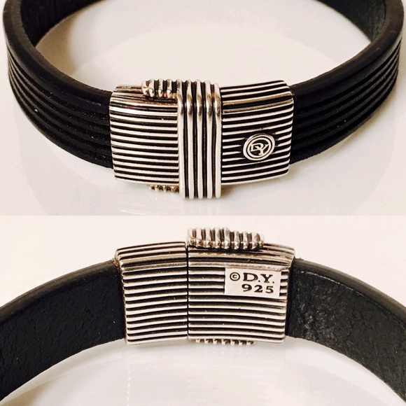 David Yurman Royal Cord Black Leather ID Bracelet - Picture 3 of 5
