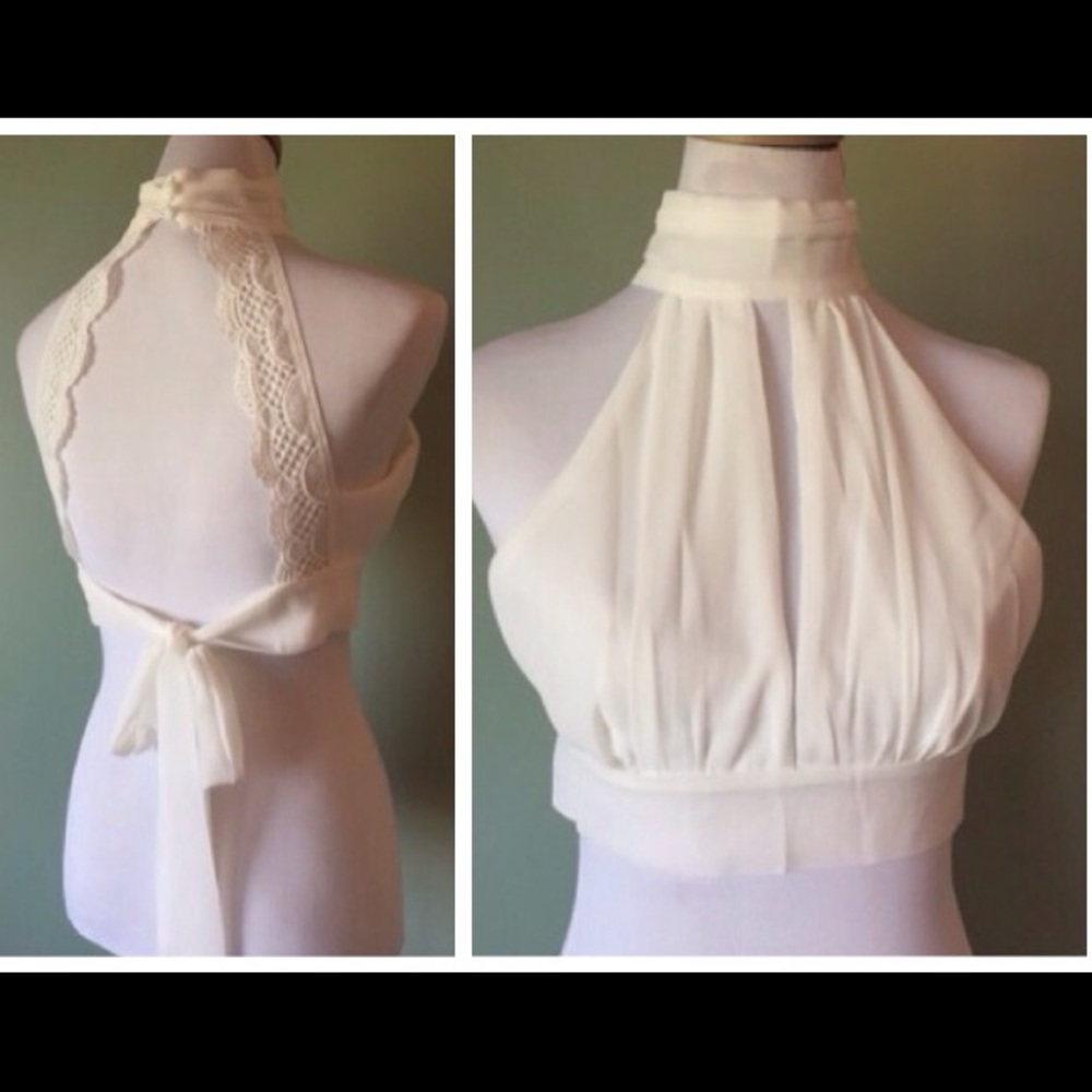 NEW Gorgeous crop top with lace & back bow white - Picture 1 of 5