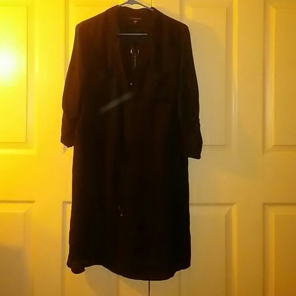 Three-quarter length sleeve black Pocket dress