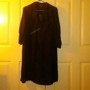 Three-quarter length sleeve black Pocket dress