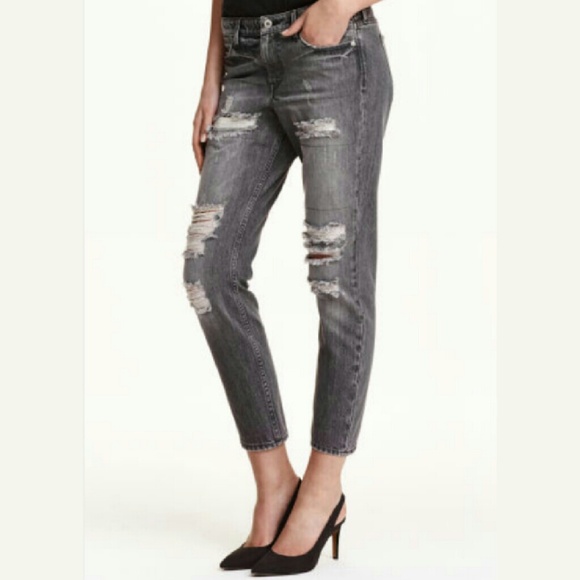 h m jeans hm girlfriend fit gray distressed poshmark