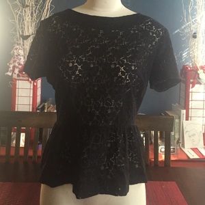 French Connection Black lace peplum top size 10