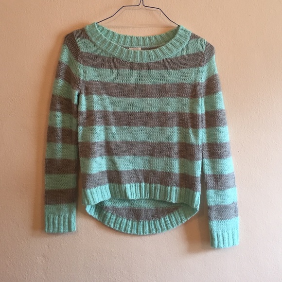NWOT Mint Green and Gray Striped Sweater