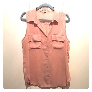 Colared button down polyester tank top
