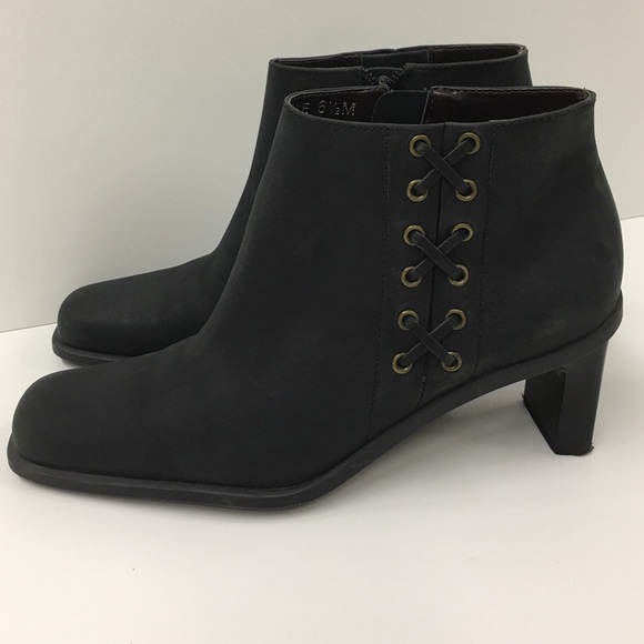 Size 6 1/2 black leather booties with medium heel