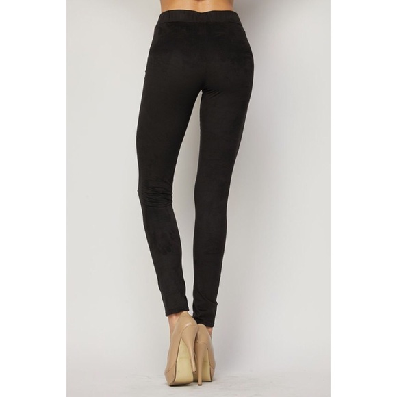 Black Suede Cut Out Knee Leggings - Picture 2 of 3