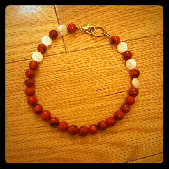 Red Coral and freshwater Coin Pearl necklace