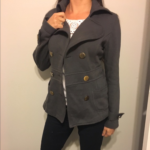 F21 grey button up peacoat - Picture 2 of 4