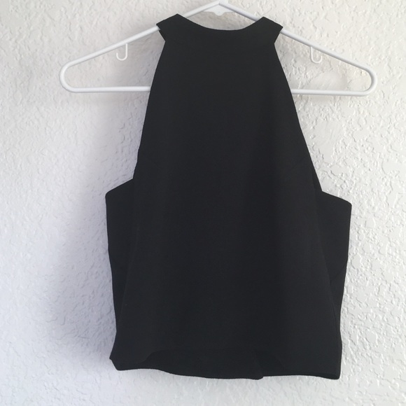 Black sleeveless mock neck crop top