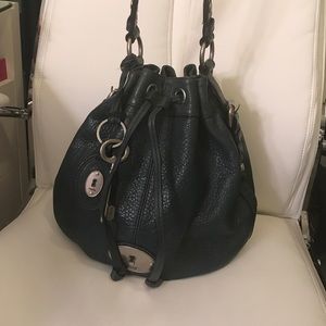 Fossil Maddox blue leather bucket hobo bag