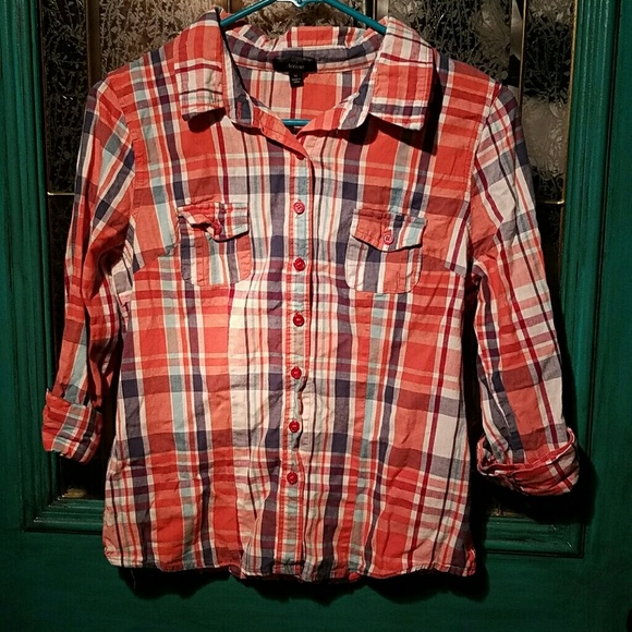 Orange/Navy/White Plaid Shirt